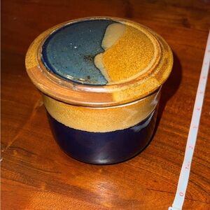 Vintage pottery jar from 1978 with a really pretty blue glaze.